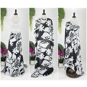 Black/White Tiare’ Monstera Tropical SARONG Kīkepa Pareo Beach Wrap Summer Scarf